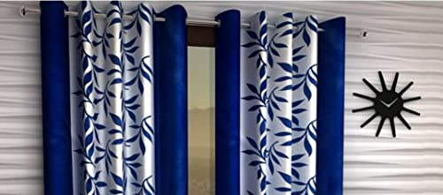 Image of WOAH Polyester Floral Door Curtain Door Window Curtain Premium Polyester Weaved Parda Modern Parde for Living Room Bedroom Home Office Screens Eyelet Ring (7 Feet -Blue5)