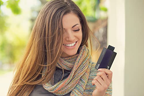 Image of Modern Carry Quick Draw Minimalist Wallet for Men & Women, Elastic Band Minimal Credit Card Holder with Leather Tab, Card Grabber for Long Nails, Money Clip Alternative (Black) (Purple)