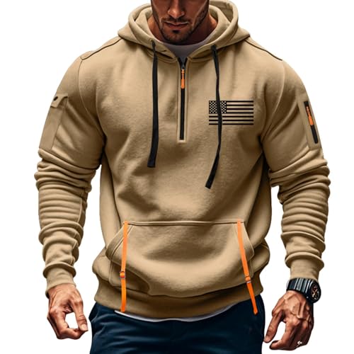 Mens Hoodie Outdoor Fall Long Sleeve Work Tactical Big and Tall Winter Workout Clothes with Pockets Casual Sweatshirt