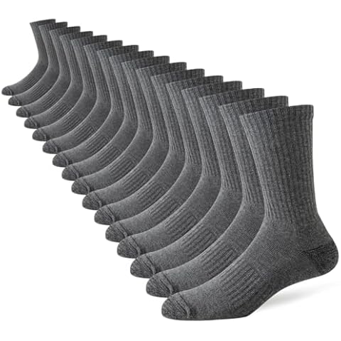 JOYNÉE 8 Pairs Mens Crew Cushion Socks Work Athletic Running Socks Casual Breathable Socks for Men,Grey,Sock Size:10-13 Cover