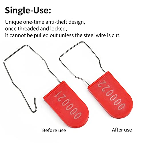 Image of 100PCS Plastic Padlock Security Seals Metal Wire Padlocks Electric Meter Seal Disposable Anti-Tamper Lock Numbered Anti Tamper Tag Hasps Red (Pack of 2)