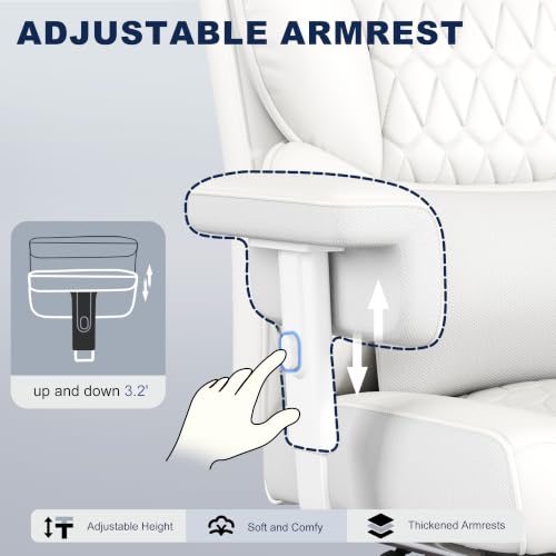 Image of Misolant Big and Tall Office Chair with Footrest, High Back Executive Desk Chair with Adjustable Lift Armrest, 155Recline,Lumbar Support Pillow, Faux Leather Gaming Chairs for Home All White