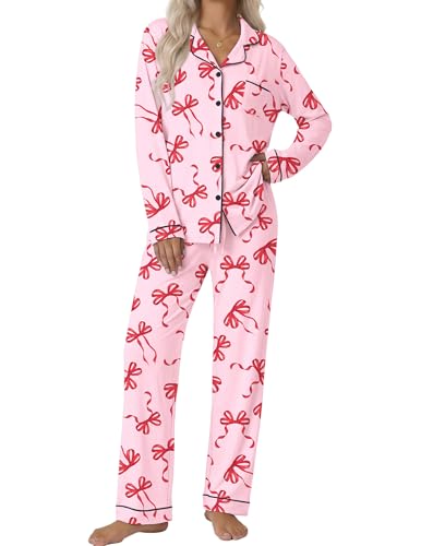 Image of Ekouaer Pajamas Women's Long Sleeve Sleepwear Soft Button Down Loungewear Pjs Lounge Set Nightwear XS-XXL