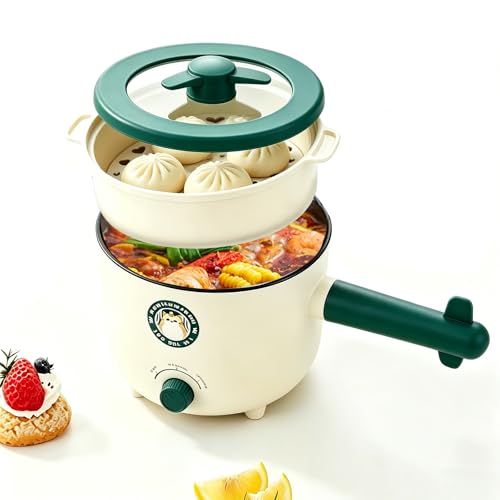 Cuiseur électrique multifonctions avec panier vapeur, 1,5 L, antiadhésif, pour pâtes, steak, œufs et flocons d'avoine. Idéal pour les voyages