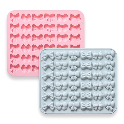2 Pcs Bow Silicone Chocolate Molds, 36-Cavity Mini Bow Shape Candy Molds Tray for Cake, Pudding, Jelly, Ice Cube, Biscuits and Cake Decorating, DIY Crafts