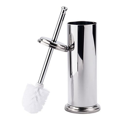 LDR Elegant Toilet Brush and Canister Now with A Metal Handle, Compact Design for Small Spaces, Tapered Head, Rust Resistant, Chrome Finish