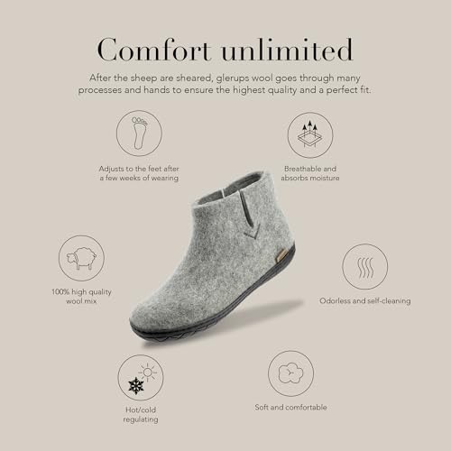Image of Glerups 100% quality wool mix Boot Slipper with rubber sole - Unisex