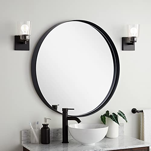 Clavie Wall Mirror Stainless Steel Frame Balck Round Mirror 24 inch Bathroom Mirror Modern Contemporary Circle Mirror Wall Mounted Mirror Decorative for Bathroom, Living Rooms, Entryway and More