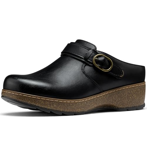 Image of SHIBEVER Clogs Women Mules Comfortable: Slip on Arch Support Casual Shoes | Closed Toe Lightweight Cushioned Footbed All-Day Comfort Non-Slip Wedge Platform Shoes Fit for Work Walking Business Travel