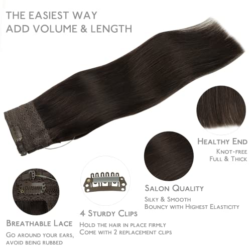 Image of WENNALIFE Wire Hair Extensions Real Human Hair 14 inch 105g Dark Brown Remy Real Hair Extensions Invisible Wire Human Hair Natural Looking Easy to Apply Reusable for Volume and Length Straight Hair