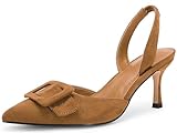 Coutgo Womens Slingback Heels Kitten Heel Pumps Dress Shoes Sling Back Closed Pointed Toe Suede Wedding Party Sandals