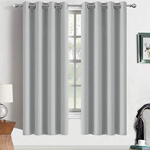 Yakamok Blackout Curtains Room Darkening Thermal Insulated Grommet top Window Curtains for Living Room, 52 x 72 Inch, Light Grey, Set of 2
