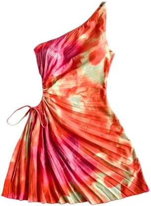 Floerns Women's Floral Sleeveless One Shoulder Drawstring Ruched ...