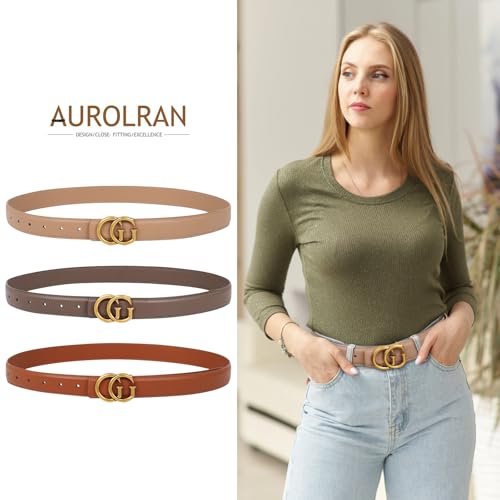 Image of Aurolran Women's Leather Belt with Buckle - Ideal for Dresses, Jeans, and Coats