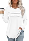 XIEERDUO Womens Tops Dressy Casual Long Sleeve T Shirts Fall Fashion Business Work Blouse Trendy Tshirts Flowy Loose Fit Tunic with Leggings Vacation Outfits Women's Clothes Clothing White XL