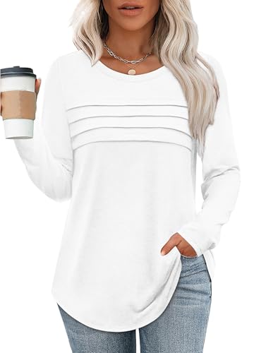 Image of XIEERDUO Plus Size Tops for Women Dressy Casual Long Sleeve Shirts Fall Fashion Blouse Trendy Tshirts Flattering Loose Fit Tunic Hide Tummy Vacation Outfits Women