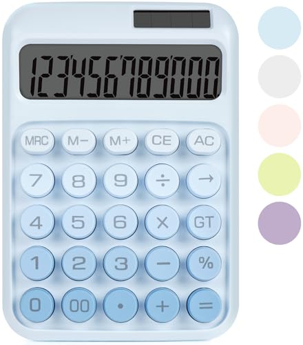 DANRONG Mechanical Switch Calculator with Big Buttons, Calculators Desktop, 12 Digits, Solar Battery Power, Desk Calculator, Large LCD Display, Cute Blue Calculators for Teachers Students Basic Office