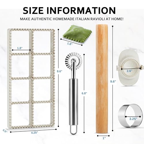 MUMSUNG Ravioli Maker Press, Ravioli Press Mold Set - Round, Heart, Square Ravioli Stamp Maker Cutter with Wood Rolling Pin, 2.6" Empanada Maker Press Kit and Ravioli Wheel 3 PCS - Image 3