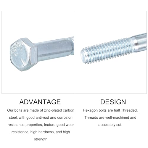 Image of METALLIXITY Hex Bolts (3 /8-16x1-3 /4) 10Pcs, Carbon Steel Zinc Plated Partial Threaded, Coarse Thread UNC Hex Head Screw Bolt - for Furniture Repair, Silver