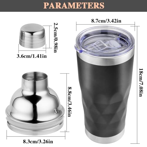 Insulated Cocktail Shaker Black -20oz Double Wall Vacuum Stainless Steel Martini Shaker wi - image 2