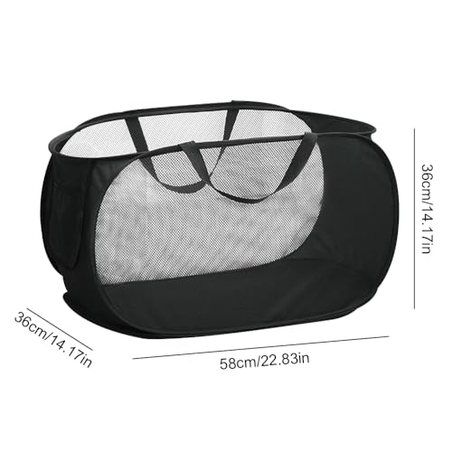 Laundry Hamper Mesh Collapsible Laundry Basket, Portable Folding Laundry Basket, 75L Pop-Up Laundry Hampers Washing Basket Bag for Bedroom Bathroom Dorm Room Toy Dirty Clothes Storage Basket(Black) - Image 2