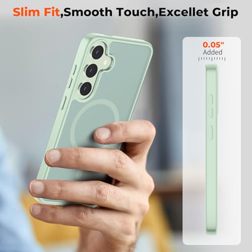 Image of SUPFINE Magnetic for Samsung Galaxy S24 Case / S25 Case with Screen Protector, (Built-in Magnets) (Military Grade Drop Protection) Slim Translucent Shockproof Phone Case,Light Green