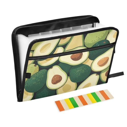 Carpeta de acordeón de 13 bolsillos A4 con cremallera organizador de aguacate
