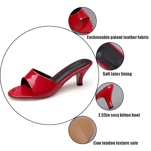 NEKGNL Women's Patent Leather Stiletto Open Toe Sandals Classic Round Toe Slip On Wedding Office Dress Slippers Sandals Sexy Wedding Dance Party Slippers3