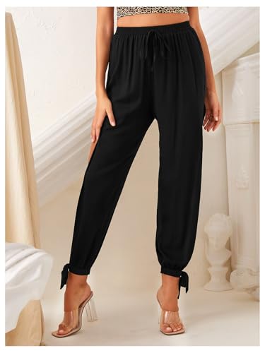 Women's Cut Out Split Thigh Harem Pants Bowknot Drawstring Waist Workout Cropped Trousers4