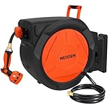 1/2 Inch 150FT Retractable Garden Hose Reel Wall Mounted Heavy Duty, 10 Pattern Nozzle & 180°Swivel Bracket, Automatic Rewind Water Hose Reels for Outside Yard, Any Length Lock (3/4" Brass Fitting)