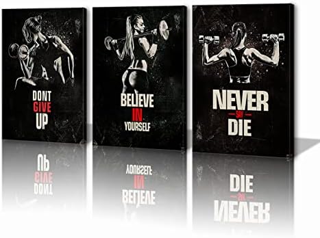 KAWAHONE 3 Panels "Dont Give Up" Motivational Quotes Exercise Wall Art Woman Weight Bodybuilding Lifter Inspirational Canvas Wall Art Sports Fitness Art Print For Training Gym Weight Room Home Decor-16" x 24" x 3 PCS