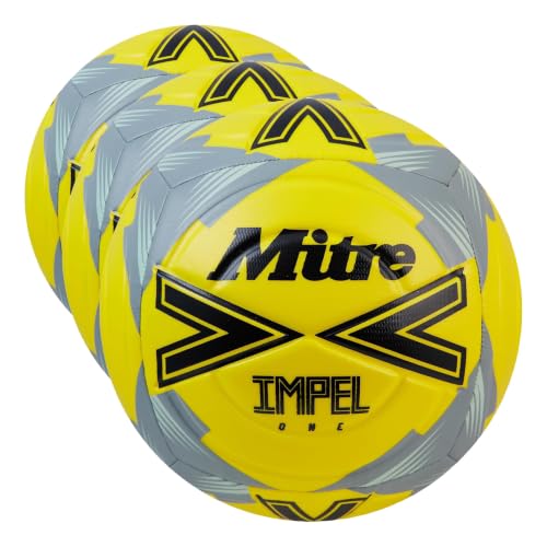 Image of Mitre Adult Impel One 24 Football, Fluo Yellow/Black/Circular Grey, 5 (Pack of 3)