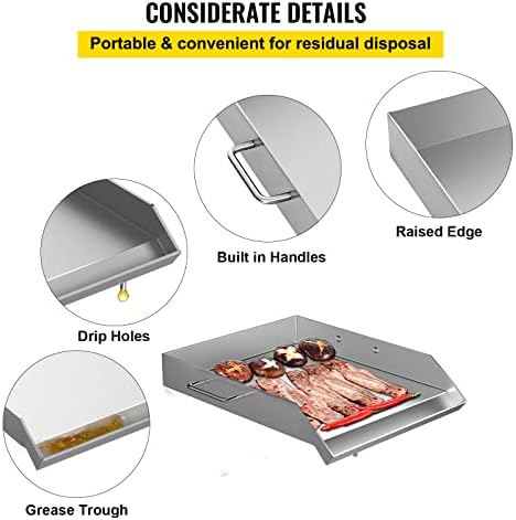 VEVOR Square Grill Plate 16 x 18 Inch Stainless Steel Griddle Flat Top Grill Tripple Burner Stove Griddle Flat Top Plate for Outdoor Triple Burner Stove