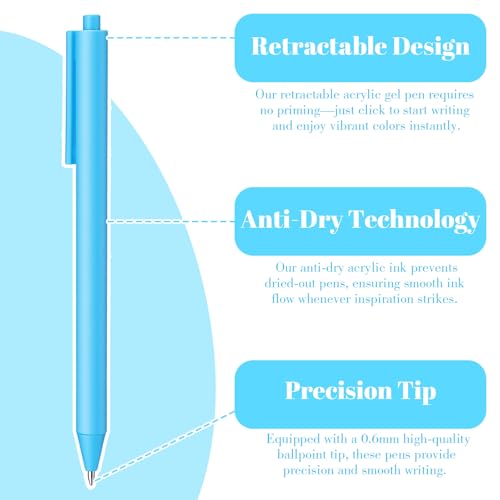 ElevateTech Acrylic Gel Pens, 12 Colors Retractable Colored Gel Pens Set 0.6 mm Fine Point Gel-Pen Smoooth Writing Pen for Journaling Drawing Note Taking Office Desk Accessories