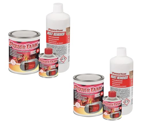 Power Tank - 2 Tankversiegelung Motorrad 2k Rot 700 g Set Tankentroster Innen Versiegelung Tanksanierung Schutzemulsion Rost Tank Entrosten Und Versiegeln Tankinnenlack Tankbeschichtung Rostlöser Auto