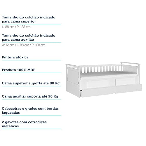 Bicama Infantil com 2 Gavetas Lipe Móveis Peroba Branco