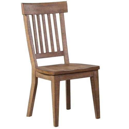 Pemberly Row Engineered Wood Dining Side Chair Set of 2, Brown Finish, Rustic Ranch Style, MDF Plywood Rubberwood Build, Schoolhouse Back, 40 in High, Comfortable Wooden Seat, Distressed Antique