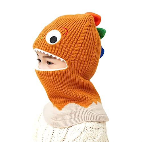 Kapuzenschal Kinder Schalmütze, Baby Jungen Mädchen Mütze Schal Set Winter Niedlich Dinosaurier Beanie Strickmütze Kleinkind Schlupfmütze Gesichtswärmer für Fahrrad Skilaufen für Baby 1-5 Jahre,Gelb