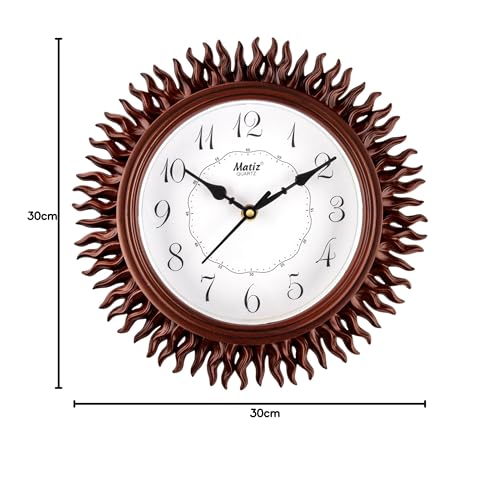 Image of Matiz Analog 30 cm X 30 cm Wall Clock | Brown | with Glass | Standard| 027 Brown Wood