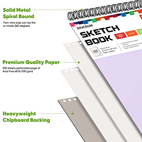 Image of Soucolor Sketch Book 9 inch x 12 inch, 2 Pack School Art Supplies Gifts for Girl | 200-Sheets Each (68lb /100gsm) Purple Drawing Notebook for Kids,Gifts for Women,Perfect for sketching, drawing,colored pencils