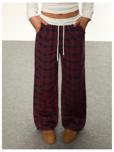 Image of SOLY HUX Women's Plaid Checkered Pants Flannel Pajama Pants with Pockets