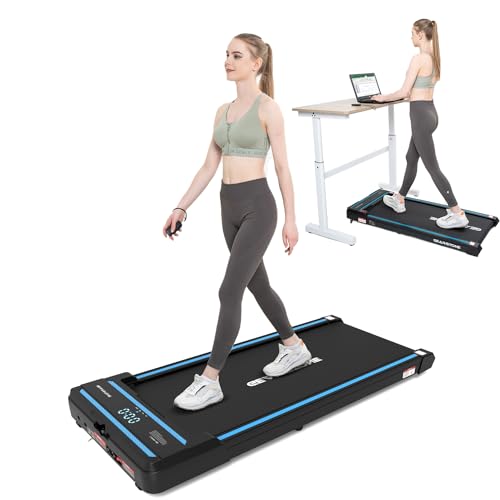 GEARSTONE Treadmill for home,Under Desk Treadmill with 1-6km/h,Walking Pad with Bluetooth Speaker & Remote Control,LED Display,No Assembly Required (Black Blue)