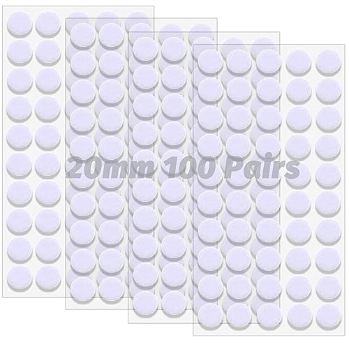 vgggrd 100 Pairs Self-Adhesive Hook and Loop Dots 20 mm, Self Adhesive Sticky Hook and Loop Fastener, Glue Dots for Crafts on Paper, Plastic, Glass, Leather, Metal (White)