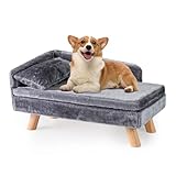GYMAX Hundesofa, 71 x 43 x 40 cm, erhöhtes Hundebett mit weichem Kissen...