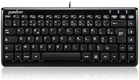Perixx Periboard-407 Mini USB Wired AZERTY Keyboard – Chiclet Keyboard with 11 Shortcut Keys – Black