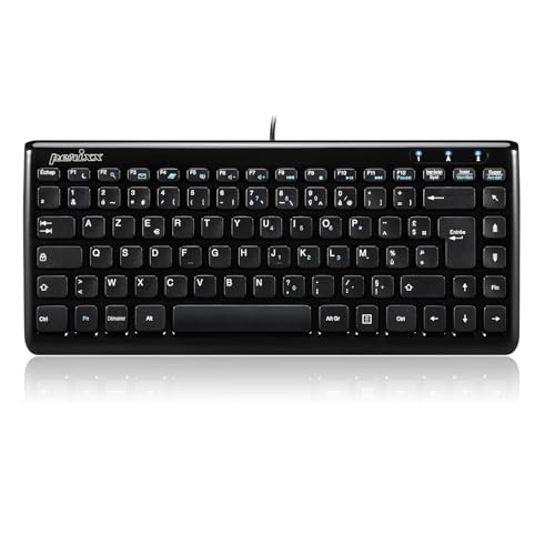 Perixx Periboard-407, Mini Clavier USB Filaire AZERTY - Clavier Chiclet avec 11 Touches de Raccourcis - Noir