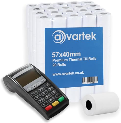 57 x 40mm Premium Thermal Paper Till Receipt Rolls for PDQ Credit Card Machine POS EPOS Card Machines Barclaycard Verifone Ingenico Sagem Spire Pax Worldpay [Pack of 20] - AVARTEK