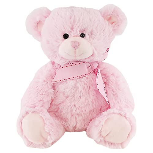 Plush Super Soft Teddy Bear Cuddly Toy Baby Girl Boy Gift with Ribbon Pink or Blue (Pink)