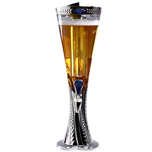 3L Beer Column with ice Cooling, Beer Tower, Beer Dispenser, Drinks Dispenser with tap, Drinking Column, Ideal for Party, bar and Home,Silver