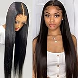 Nadula Hair 4×4 Lace Closure Human Hair Wigs Pre Plucked Brazilian Virgin Straight Hair Lace Wig with Baby Hair for Women 150% Density Natural Color (16inch)